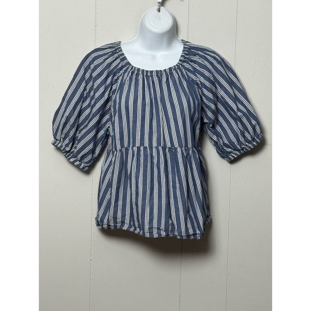 Old Navy Women's Blue White Striped Puff Sleeve Peplum Babydoll Top Size Small